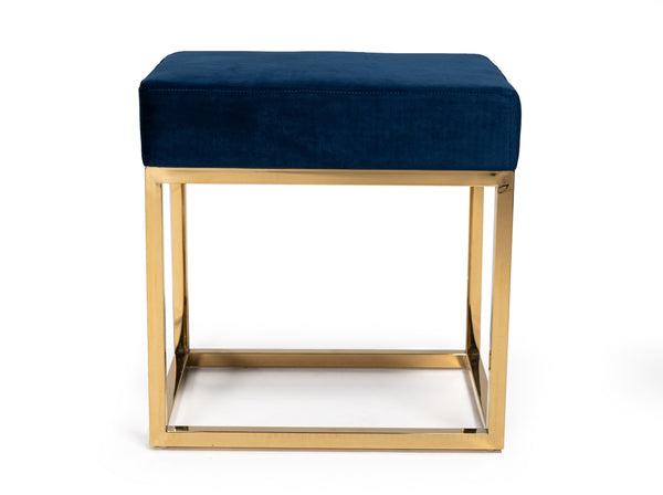 VIG Furniture Modrest Downey Modern Blue Velvet & Gold Stool Ottoman VGFH-FDC8016-BLU