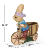 Raglan Outdoor Decorative Rabbit Planter, Blue and Brown Noble House