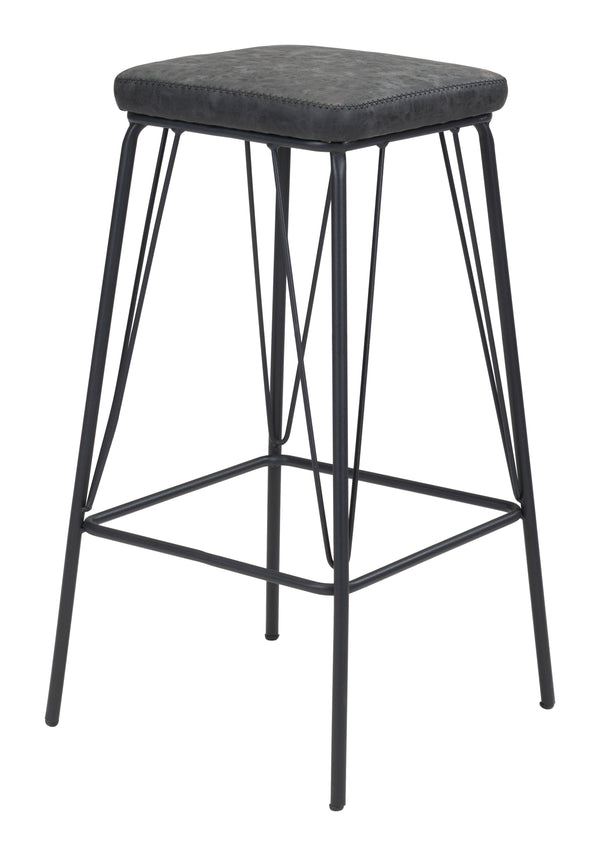 Zuo Modern Samuel 100% Polyurethane, Plywood, Steel Modern Commercial Grade Counter Stool Set - Set of 2 Vintage Black, Black 100% Polyurethane, Plywood, Steel