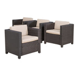Puerta Outdoor Multibrown Club Chairs with Beige Water Resistant Cushions - Set of 4