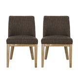 Noble House Camas Contemporary Fabric Upholstered Wood Dining Chairs (Set of 2), Brown and Weathered Natural