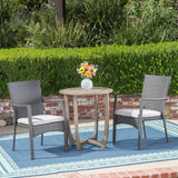 Sloane Outdoor 3 Piece Wood and Wicker Bistro Set, Gray and Gray Noble House