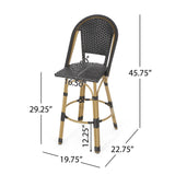 Noble House Shelton Outdoor French Wicker and Aluminum 29.5 Inch Barstools (Set of 4), Black and Bamboo Finish