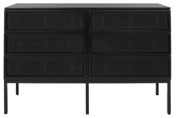 Safavieh Zadie 6 Drawer Rattan Dresser Black Mdf 43% / Mahogany Wood 53% / Rattan Webbing 2% DRS5003E-2BX