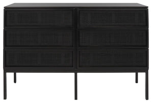 Safavieh Zadie 6 Drawer Rattan Dresser Black Mdf 43% / Mahogany Wood 53% / Rattan Webbing 2% DRS5003E-2BX