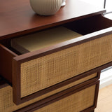 Safavieh Zadie 6 Drawer Rattan Dresser Walnut / Natural Mdf / Pb / Mahogany Wood / Rattan Webbing / Mahogany Vener / Albasia Vener DRS5003F-2BX