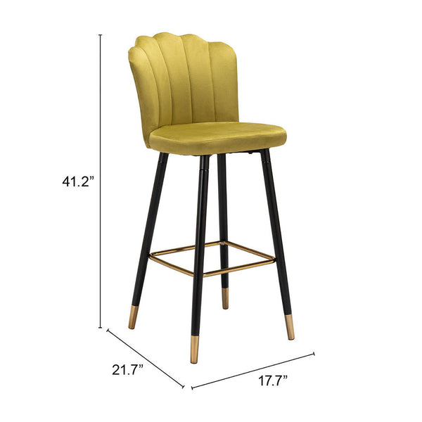 Zuo Modern Zinclair 100% Polyester, Plywood, Steel Modern Commercial Grade Barstool Yellow, Black, Gold 100% Polyester, Plywood, Steel