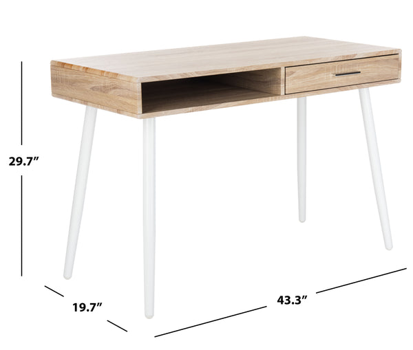 Safavieh Jorja 1 Drawer 1 Shelf Desk in Natural and White DSK2200A 889048734838