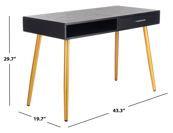 Safavieh Jorja 1 Drawer 1 Shelf Desk in Black and Gold DSK2200B 889048734845