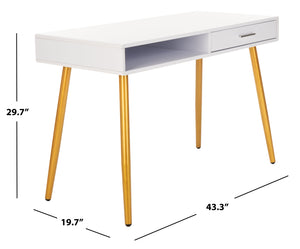 Safavieh Jorja 1 Drawer 1 Shelf Desk in White and Gold DSK2200C 889048734852