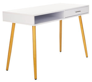 Safavieh Jorja 1 Drawer 1 Shelf Desk in White and Gold DSK2200C 889048734852