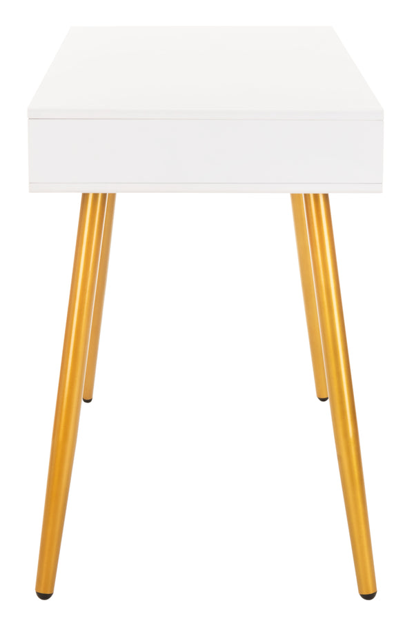 Safavieh Jorja 1 Drawer 1 Shelf Desk in White and Gold DSK2200C 889048734852