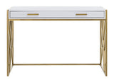 Elaine Desk 2 Drawer White Gold Wood PVC MDF Metal Tube