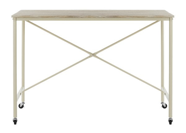 Safavieh Callie Desk Rolling Light Oak Cream Wood PVC MDF Metal Tube DSK2204A 889048443136