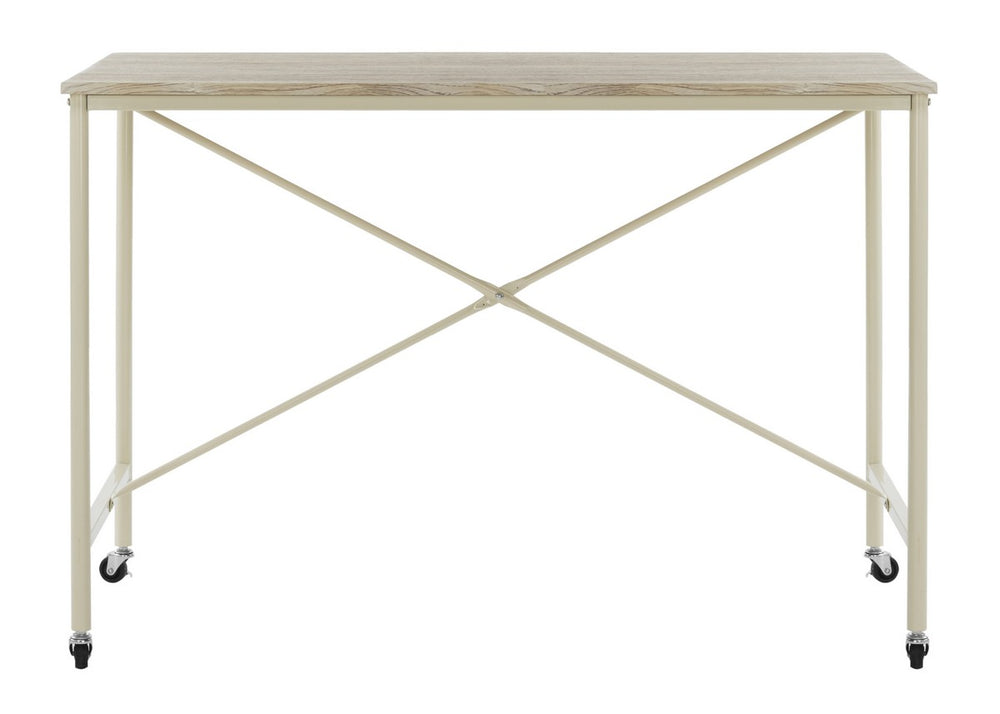 Safavieh Callie Desk Rolling Light Oak Cream Wood PVC MDF Metal Tube DSK2204A 889048443136