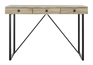 Safavieh Hilton Desk 3 Drawer Oak Black Wood PVC MDF Metal Tube DSK2206A 889048445413