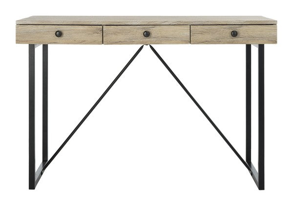 Safavieh Hilton Desk 3 Drawer Oak Black Wood PVC MDF Metal Tube DSK2206A 889048445413