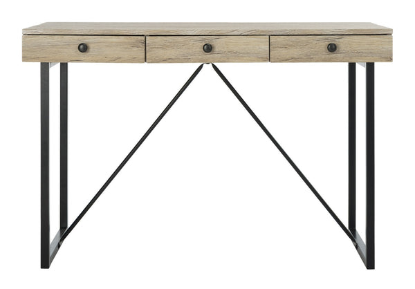 Safavieh Hilton Desk 3 Drawer Oak Black Wood PVC MDF Metal Tube DSK2206A 889048445413