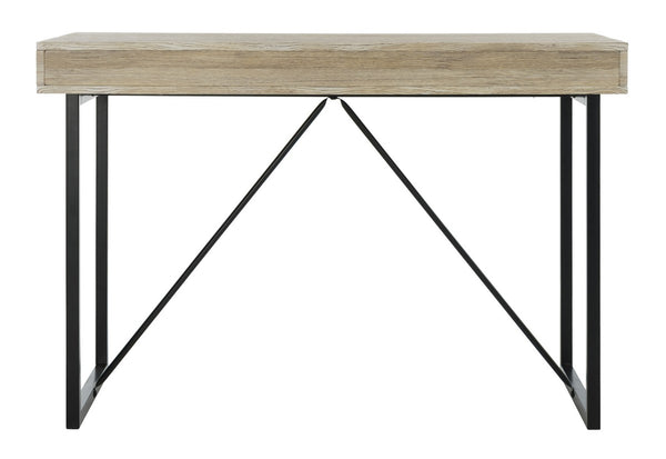 Safavieh Hilton Desk 3 Drawer Oak Black Wood PVC MDF Metal Tube DSK2206A 889048445413