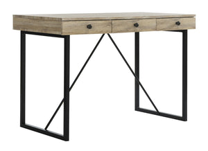 Safavieh Hilton Desk 3 Drawer Oak Black Wood PVC MDF Metal Tube DSK2206A 889048445413