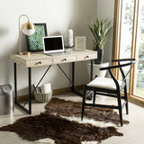 Safavieh Hilton Desk 3 Drawer Oak Black Wood PVC MDF Metal Tube DSK2206A 889048445413