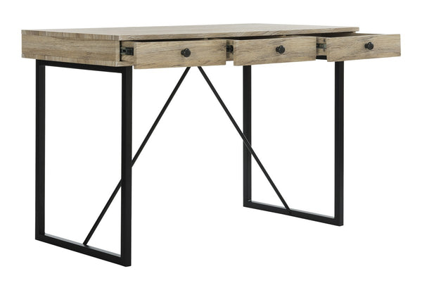 Safavieh Hilton Desk 3 Drawer Oak Black Wood PVC MDF Metal Tube DSK2206A 889048445413