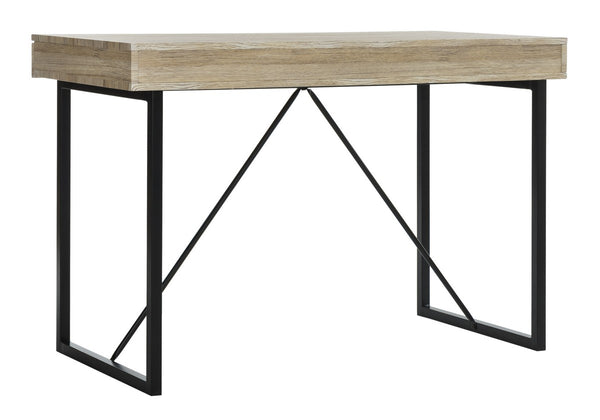 Safavieh Hilton Desk 3 Drawer Oak Black Wood PVC MDF Metal Tube DSK2206A 889048445413