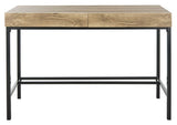 Patrick Desk 2 Drawer Oak Black Wood PVC MDF Metal Tube