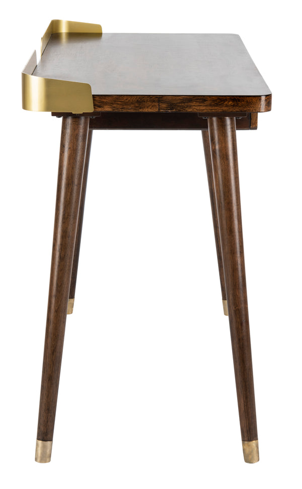 Safavieh Parker 1 Drawer Desk Walnut / Gold Wood/Metal DSK6400A 889048598508