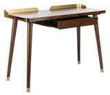 Safavieh Parker 1 Drawer Desk Walnut / Gold Wood/Metal DSK6400A 889048598508