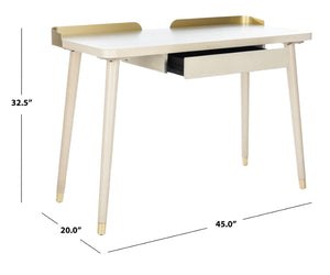 Safavieh Parker 1 Drawer Desk in White Washed and Gold DSK6400B 889048767638