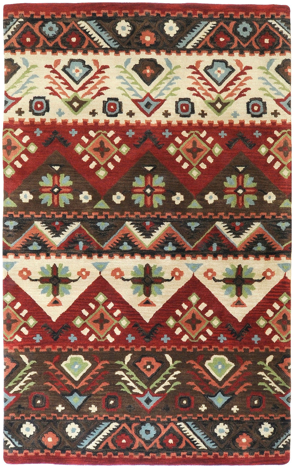 Dream DST-381 Rustic NZ Wool Rug DST381-913 Dark Red, Dark Brown, Beige, Burnt Orange, Black, Dark Green, Denim 100% NZ Wool 9' x 13'