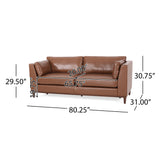 Warbler Contemporary Faux Leather Upholstered 3 Seater Sofa, Cognac Brown and Espresso Noble House