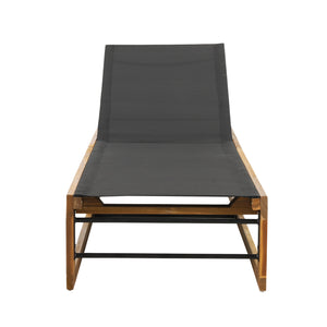 Noble House Emile Outdoor Mesh and Wood Adjustable Chaise Lounge, Black and Teak