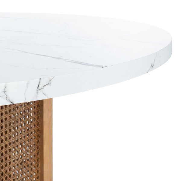 Danez Cane Dining Table Faux White & Black Marble Top / Natural Base Wood DTB2100A-2BX