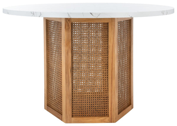 Danez Cane Dining Table Faux White & Black Marble Top / Natural Base Wood DTB2100A-2BX