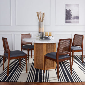 Danez Cane Dining Table Faux White & Black Marble Top / Natural Base Wood DTB2100A-2BX