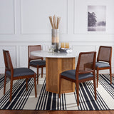 Danez Cane Dining Table Faux White & Black Marble Top / Natural Base Wood DTB2100A-2BX