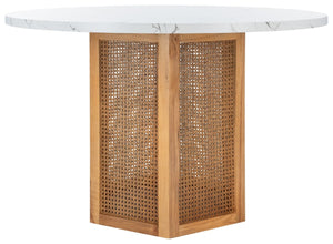 Danez Cane Dining Table Faux White & Black Marble Top / Natural Base Wood DTB2100A-2BX