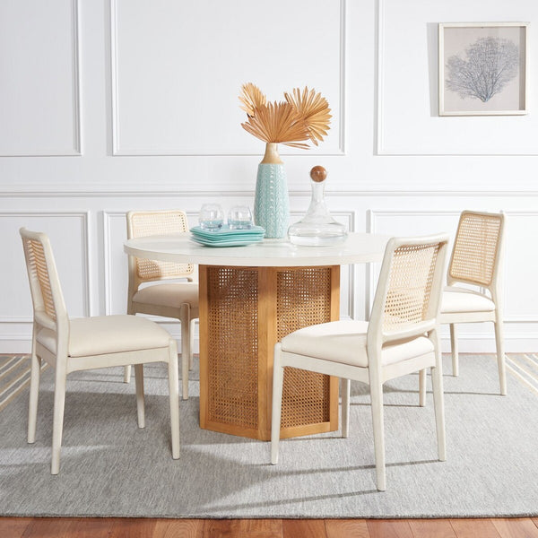 Danez Cane Dining Table White Top / Natural Base Wood DTB2100C-2BX