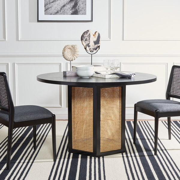 Danez Cane Dining Table Black Top / Light Natural Base Wood DTB2100D-2BX