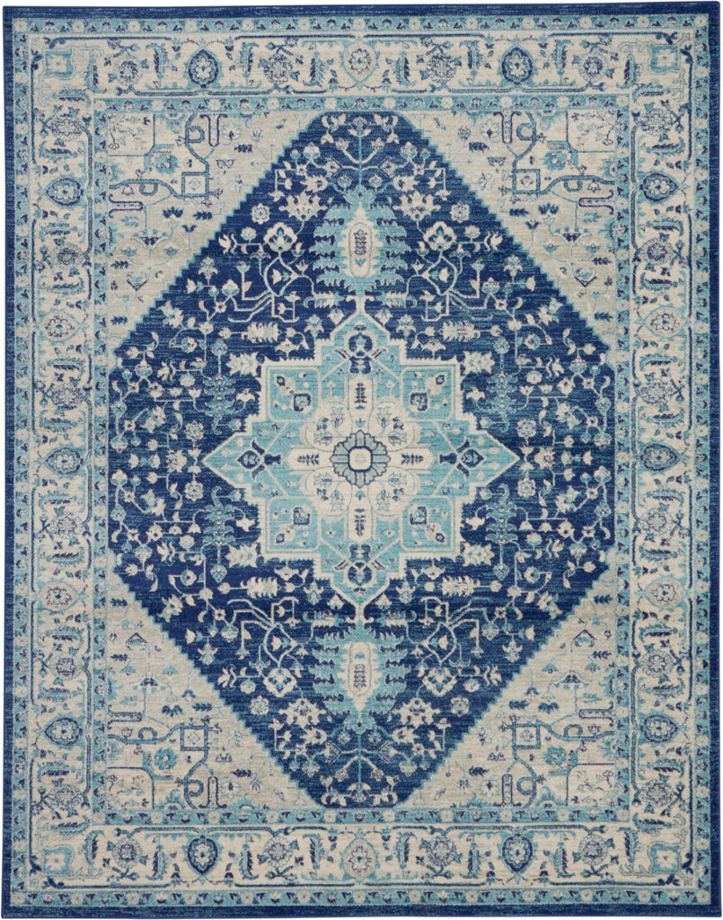 Nourison Tranquil TRA06 Bohemian Machine Made Power-loomed Indoor Area Rug Ivory/Navy 8'10" x 11'10" 99446485311