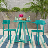 Haiti Outdoor Iron Bistro Set, Matte Teal Noble House