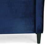 Chatwin Contemporary Tufted Velvet 3 Seater Sofa, Midnight Blue and Dark Brown Noble House