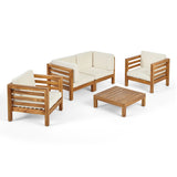 Oana Outdoor 4 Seater Acacia Wood Loveseat Chat Set