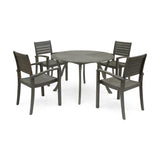 Noble House Wells Outdoor 4-Seater Round Acacia Wood Dining Set, Gray Finish