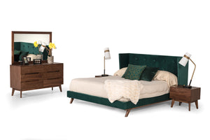 VIG Furniture Queen Nova Domus Durango Modern Green Fabric & Walnut Bed VGMABR-83-Q