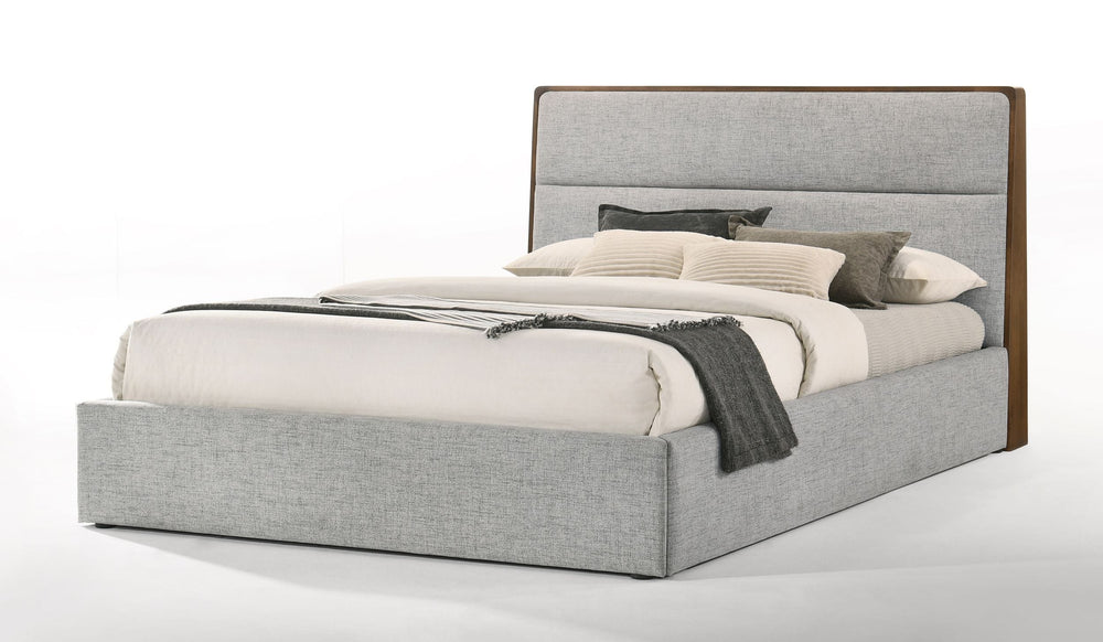 VIG Furniture Modrest Dustin - Modern Grey Fabric & Walnut Trimmed Bed VGMABR-99-BED