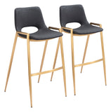 Zuo Modern Desi 100% Polyurethane, Plywood, Steel Modern Commercial Grade Barstool Set - Set of 2 Black, Gold 100% Polyurethane, Plywood, Steel