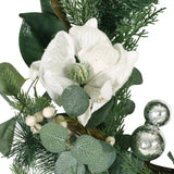 Mariette 21.75" Eucalyptus and Pine Artificial Wreath with Magnolias, Green and White Noble House